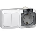 BPA16-242B, ЭТЮД Блок Выключатель двухклавишный/Розетка наружная с заземлением ...
