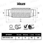 HBFE51X152-280, Гофра глушителя 51 x 152-280 Miles внутреннее плетение с патрубками