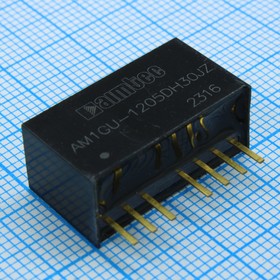 AM1GU-1205DH30JZ, Преобразователь DC-DC на печатную плату вход 12В двуполярный выход +5В +0.2A 1Вт 7-Pin SIP модуль туба