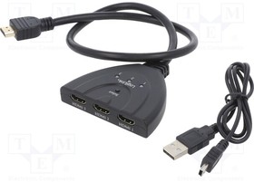 HD0040, Switch; HDCP 1.4,HDMI 1.4; 0.5m; black; Input: HDMI socket x3