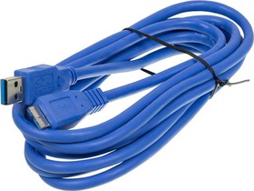 Фото 1/2 Кабель Ningbo micro USB 3.0 B (m) угловой USB A(m) 3м синий (блистер)