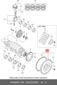 23200-25002, Маховик KIA Sportage (10-) (2.0) OE