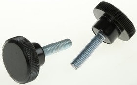 Фото 1/2 Black Knurled Clamping Knob, M5, Threaded Stud