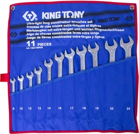 12A1MRN, KING TONY Набор комбинированных удлиненных ключей, 8-24 мм, чехол из теторона, 11 предметов