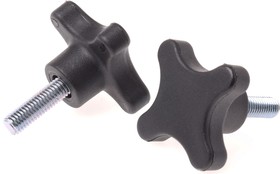 Фото 1/2 Black 4-Arm Clamping Knob, M8, Threaded Stud