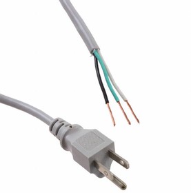 211011-06, Cable; 3x18AWG; NEMA 5-15 (B) plug,wires; PVC; 1.8m; grey; 10A