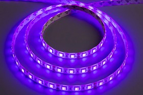 Лента светодиодная 12В, 1 штука=5см=3 светодиода, цвет фиолетовый, мощность 20Вт/м, SMD5050, IP65; №14316V СДЛ\лента\ 12В\фиол\20,0Вт/м\SMD5