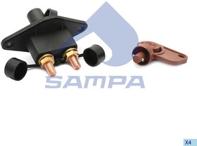 Фото 1/2 024.174, Выключатель массы MAN DAF SCANIA VOLVO с ключом (ключ пластиковый) (контакты вдоль) SAMPA