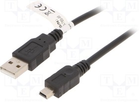 46712, Кабель; USB 2.0; вилка USB A,вилка mini USB B; 1м; черный