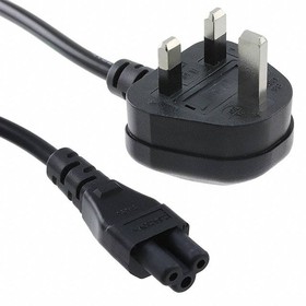 370021-01, U.K. Power Cord, BS1363A plug to C-5, 2.5M length, H03VV-F 0.75mm x 3, Black