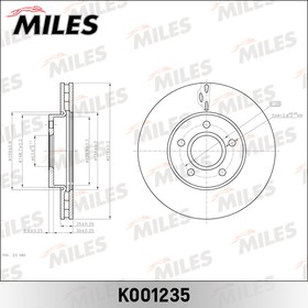 K001235, Диск тормозной Ford Focus II/III, C-Max 03-; Volvo S40 04- передний вентилируемый D=278 мм Miles