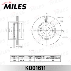 k001611, Диск тормозной KIA CEED 12-/HYUNDAI i30 R15 11- передний вент. D=280мм