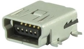 Фото 1/2 UJ2-MBH-1-SMT-TR, USB Connectors USB 2.0 mini B jack 5 pin Horizontal SMT