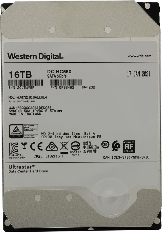 Western Digital Ultrastar DC HC550 16Tb (WUH721816ALE6L4), Жесткий диск, WD  | купить в розницу и оптом