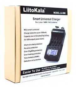 Фото 1/10 Зарядное устройство LiitoKala Lii-500 для Li-ion и Ni-MH аккумуляторов 4 слота с автомобильной зарядкой в комплекте