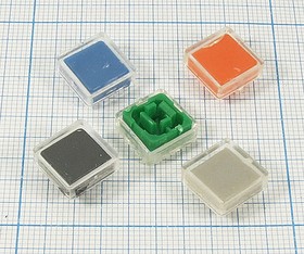 Колпачок-толкатель тактовых кнопок 3.5x3.5мм, 12x12x5.5мм, пластик, зеленый/прозрачный; №1199 G колпачок-толкатель 3,5x3,5\12x12x5,5\пл\зел