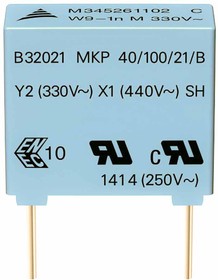 Фото 1/2 B32021A3332K000, B32021 Polypropylene Film Capacitor, 300V ac, ±10%, 3.3nF, Through Hole