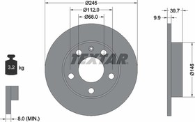 Фото 1/4 Диск тормозной задний AUDI 80(S2)/A4 1.6…3.2FSI+TDI 00-08 /D=245mm TEXTAR 92106203