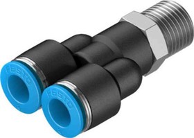 QSY-1/4-8, Y Threaded Adaptor, Push In 8 mm to Push In 8 mm, Threaded-to-Tube Connection Style, 153142