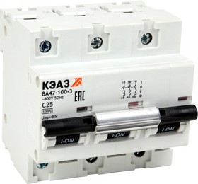 Фото 1/4 ВА47-100-3D100-УХЛ3 (10кА) КЭАЗ 318128, Выключатель автоматический модульный