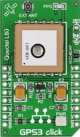 Фото 1/6 MIKROE-1714, Дочерняя плата, GPS3 Click, тонкий и высокочувствительный GPS модуль Quectel L80, патч-антенна