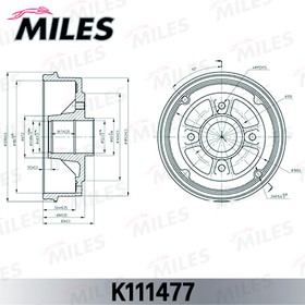 K111477, Барабан тормозной Renault Clio, Logan 180 х 53,5 4 отверстия (-ABS) Miles