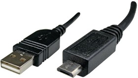 11.02.8752, Micro USB 2.0 Cable, USB-A Plug - USB Micro-B Plug, 1.8m, USB 2.0, Black