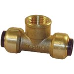 65840, Brass Pipe Fitting, Tee Push Fit Branch Tee, Female 1/2in to Female 15mm