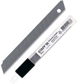 Фото 1/10 Лезвия для ножей 9 мм КОМПЛЕКТ 10 ШТ., толщина лезвия 0,38 мм, в пластиковом пенале, STAFF "Basic", 235465