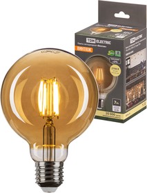 Фото 1/4 Лампа светодиодная «Винтаж» золотистая G95, 7 Вт, 230 В, 2700 К, E27 (шар) TDM