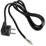 AK-OT-01A, Кабель, угловая вилка CEE 7/7 (E/F), провода, 1,5м, черный, ПВХ