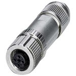 1424683, Sensor Connector, M12, Socket, Straight, Poles - 4, Push-In, Cable Mount