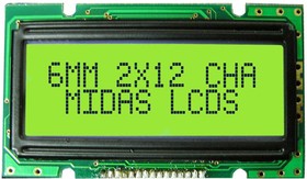 MC21205A6W1-SPTLY, Буквенно-цифровой ЖКД, 12 x 2, Черный на Желтом / Зеленом, 5В, Параллельный, Английский, Японский