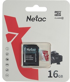 Фото 1/2 NT02P500ECO-016G-R, Карта памяти 16GB MicroSD class 10 + SD адаптер NETAC