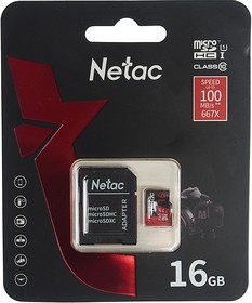 Фото 1/10 NT02P500PRO-016G-R, Карта памяти 16GB MicroSD class 10 + SD адаптер NETAC
