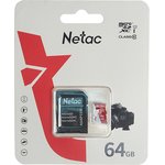 NT02P500ECO-064G-R, Карта памяти 64GB MicroSD class 10 + SD адаптер NETAC