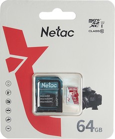 Фото 1/2 NT02P500ECO-064G-R, Карта памяти 64GB MicroSD class 10 + SD адаптер NETAC