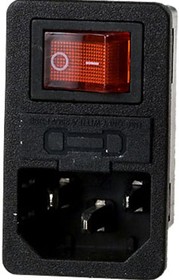 Фото 1/4 CH1-0457, евровилка сетевая на корпус с выключателем и отсеком для предохранителя 250В 6А