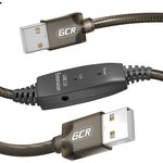 GCR-53790, GCR Кабель активный 20.0m USB 2.0, AM/AM, черно-прозрачный, с усилителем сигнала, разъём для доп.питания, 24/22 AWG