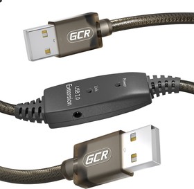 Фото 1/2 GCR-53788, GCR Кабель активный 10.0m USB 2.0, AM/AM, черно-прозрачный, с усилителем сигнала, разъём для доп.пит