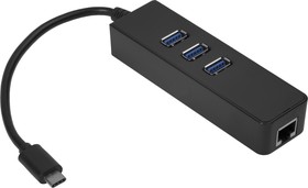 Фото 1/3 GCR-UC2CL01, USB HUB TypeC разветвитель на 3 порта USB 3.0 + сетевой адаптер Ethernet RJ-45, чёрный