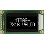 MC20805A12W-VNMLW, Буквенно-цифровой ЖКД, 8 x 2, Белый на Черном, 5В ...