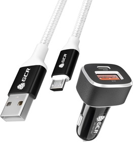 GCR-53513, GCR Комплект автомобильное зарядное устройство на 2 USB порта QC3.0 + PD18W [TypeA + TypeC] + кабель