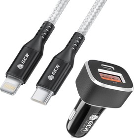 GCR-53515, GCR Комплект автомобильное зарядное устройство на 2 USB порта QC3.0 + PD18W [TypeA + TypeC] + кабель