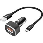 GCR-53592, GCR Комплект автомобильное зарядное устройство на 2 USB порта QC3.0 + ...