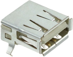 Фото 1/4 292303-7, (USB-A), Разъем USB тип A, USB 2.0, 4 контакта угловой монтаж в отверстие 4 терминала 1 порт лоток