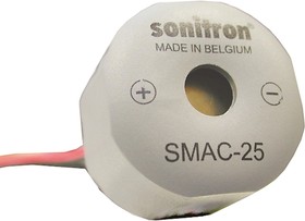 SMAC-25-W100, 93.5dB SMD Continuous Internal Buzzer, 25 x 18mm, 5V dc Min, 16V dc Max