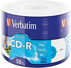 Фото 1/2 Диск CD-R Verbatim 700Mb 52x bulk (50шт) Printable (43794)