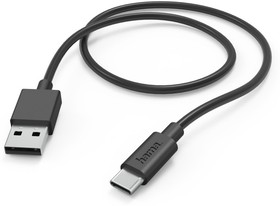 Фото 1/4 Кабель HAMA H-201594, USB Type-C (m) - USB (m), 1м, 3A, черный [00201594]