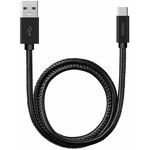 Дата-кабель Leather USB - USB-C, алюминий/экокожа 1.2 м, черный, Deppa 72270